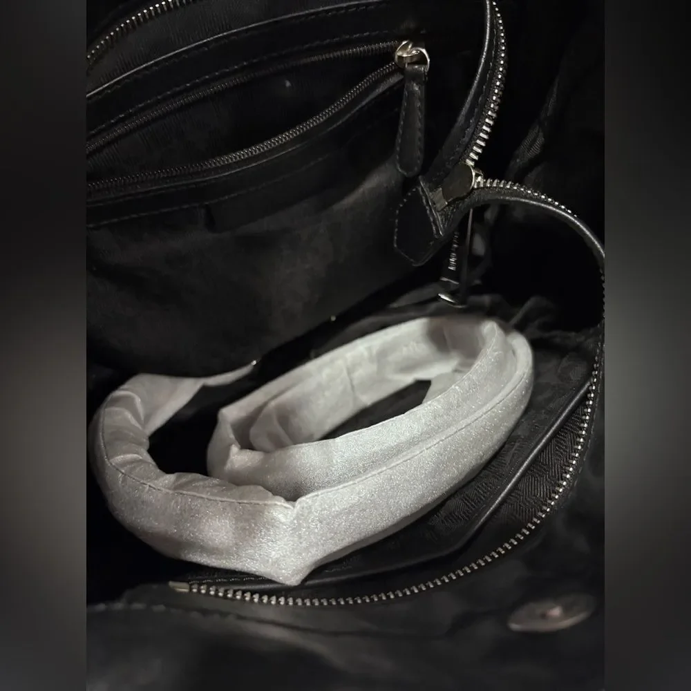 Michael Kors Isabel large convertible black leather shoulder bag snakeskin
